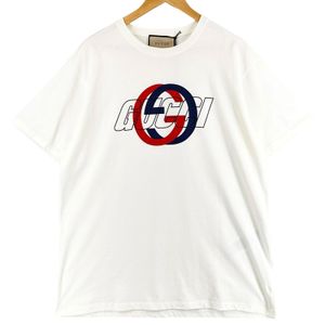 Excellent condition ▲ GUCCI (Gucci) 2024 model 771758 100% cotton logo print interlocking G short-sleeved T-shirt White L Made in Italy Authentic Men's