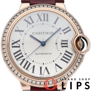 カルティエ バロンブルー ドゥ カルティエ ウォッチ 36mm ダイヤベゼル Ballon Bleu WJBB0034 保証書 K18PG/革 メンズ時計 シルバー 仕上げ済 美品 【中古】