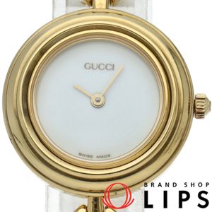 グッチ チェンジベゼル レディース時計 Change Vezel Ladies 11/12.2 箱 チェンジベゼル×5 GP レディース時計 ホワイト 美品 【中古】