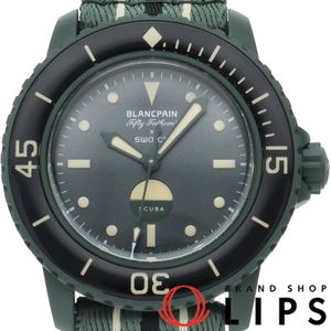 スウォッチ ブランパン×スウォッチ バイオセラミック フィフティファゾムス GREEN ABYSS BLANCPAIN×SWATCH BIOCERAMIC SCUBA FIFTY FATHOMS GREEN ABYSS SO35G100 箱 保証書 バイオセラミック/ナイロン メンズ時計 グリーン 美品 【中古】