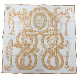 全新 ☆ HERMES Carre 45 Della Cavalleria 100% 純棉圍巾/手帕，橙色和白色，女士款，帶盒子。