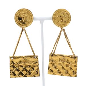 Chanel CHANEL Bag Motif Earrings, Matelassé, Coco Mark, Vintage, Gold Plated, 1988, Size 23, Approx. 39.1g, Women's [Pre-owned]