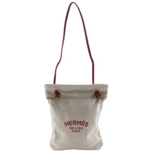 Hermes Aline PM Shoulder Bag, Toile Chevron x Leather, Ivory/Red, Shoulder Bag, A5 Size, Snap Button, Women's [Used]