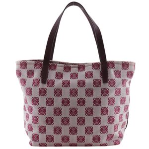 LOEWE Anagram Tote Bag, Canvas, Red, Shoulder Bag/Handbag, A4 Size, Open, Women's [Used]