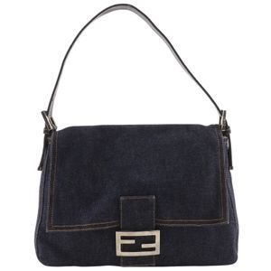 FENDI Mamma Bucket Shoulder Bag, Denim, Navy, Shoulder Strap, A5 Size, Magnetic Closure, Women's [Used]