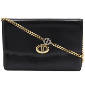 Christian Dior Chain Shoulder Bag, 2-Way Clutch, CD Logo, Calfskin, Black, Crossbody/Shoulder Bag, 2-Way, Snap Button, Chain Shoulder, Women's [Used]
