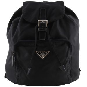 Prada backpack/daypack, nylon, black (NERO), shoulder bag, A5 size, belt buckle, women's [used]
