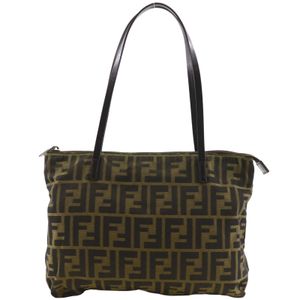 FENDI Zucca Tote Bag, Nylon Canvas, Brown, Shoulder Bag/Handbag, A5 Size, Zipper Closure, Women's [Used]