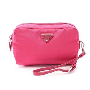 【二手】Prada PRADA VELA 1NE021 洋紅色尼龍 Saffiano 皮革三角 Logo 女士手拿包