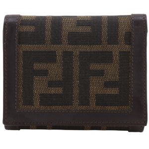 FENDI Zucca Tri-fold Wallet, Nylon Canvas, Brown, Snap Button, Women's [Used]