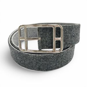 成色極佳 ▼愛馬仕 Cape Cod 32mm 羊毛銀色五金針扣皮帶 灰色 85 義大利製 男士