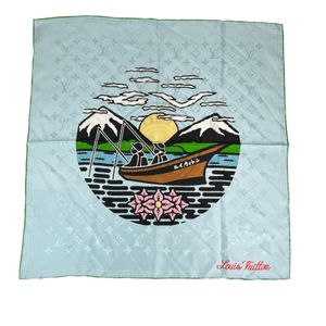 全新 ▲LOUIS VUITTONLouis Vuitton 2025 年 M96939 Carre 55 Bandana LV 城市印花 100% 真絲圍巾顏色S 法國製造 女士