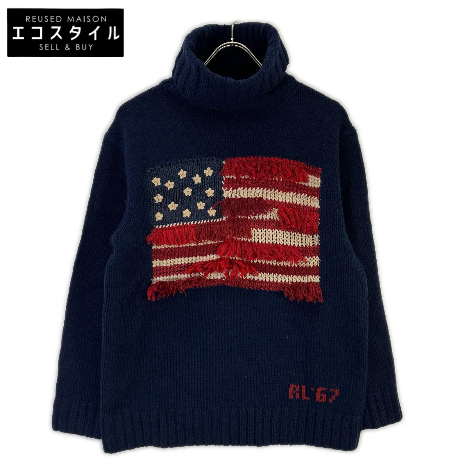 多分未使用 Polo Ralph Lauren Navy Fringe Trim Flag Sweater XS [Used] | 日本