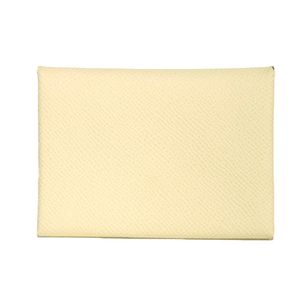 중고 HERMES 에르메스 칼비 듀오 에프손 프레스 가공 카프 파스텔 라이트 옐로우 카드 케이스 동전 지갑 지갑 패스 케이스 명함 케이스 스냅 버튼 미사용 보르 에프손 조누 밀턴 동전 케이스
