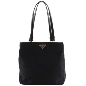 Prada tote bag, nylon, black, shoulder bag/handbag, A5 size, magnetic closure, women's [used]