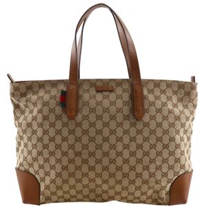Gucci Sherry Line Tote Bag 308928 GG Canvas Brown Shoulder Bag/Handbag A4 Zipper Sherry Line Unisex [Used]
