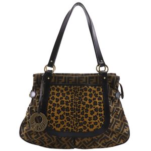 Fendi FENDI Leopard Tote Bag 8BH629, Nylon Canvas, Brown Leopard Print, Shoulder Bag/Handbag, A4 Size, Zipper, Women's [Used]