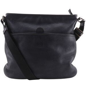LOEWE Anagram Shoulder Bag, Leather, Black, Crossbody/Shoulder Bag, A5 Size, Zipper, Men's [Used]