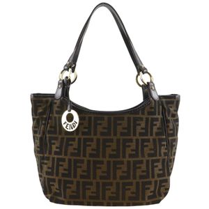 FENDI Zucca Tote Bag, Nylon Canvas, Brown, Shoulder Bag/Handbag, A5 Size, Zipper Closure, Women's [Used]