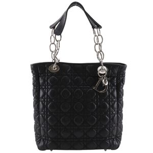 Christian Dior Lady Dior Tote Bag, Cannage Chain Tote, Lambskin, Black, Shoulder Bag/Handbag, A5 Size, Magnetic Closure, Ladies' [Used]