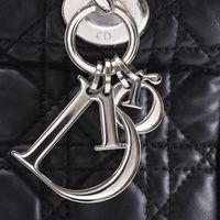 크리스찬 디올 Dior 레이디 디올 토트백 카나주 체인 토트 램스킨 블랙 어깨걸이, 손잡이, A5 자석 타입 레이디 디올 여성용【중고】
