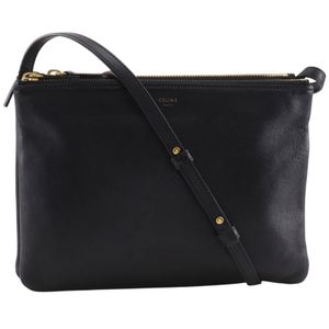 CELINE Trio Large Shoulder Bag, Calfskin, Black, Crossbody/Shoulder Bag, Zipper Closure, Women's [Used]