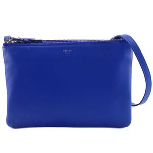 CELINE Trio Small Shoulder Bag, Lambskin, Blue, Crossbody/Shoulder Bag, Zipper Closure, Women's [Used]