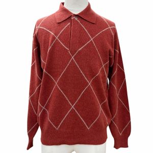 Mint condition ▼ Loro Piana 100% cashmere argyle pattern pullover polo knit sweater, RED 46, made in Italy, authentic, men's.