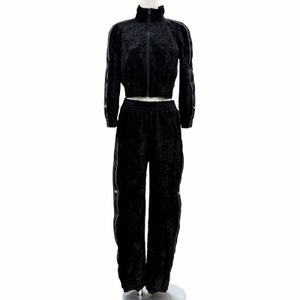 Excellent condition ◇ Alexander Wang 4WC1252116/4WC1254415 Velour Cropped Jacket Set Black Jacket S/Pants XS Authentic Women's