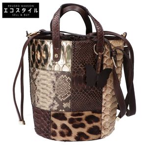 Silvano Biagini Python/Calf Hair Patchwork 2-Way Shoulder Bag (Drawstring Type) [Used]