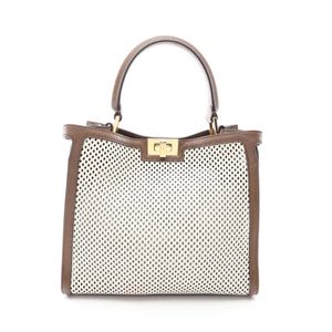 【二手】FENDIPeekaboo X-Lite 中型鏤空手提包 8BN310 白色/ブラウン皮革 Peekaboo X-Lite 中號