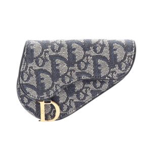 【중고】 디올 Dior 코인 케이스 SADDLE 사들 오블리크 네이비 캔버스 레더 트로터 사들 코인파스 여성용 Used A