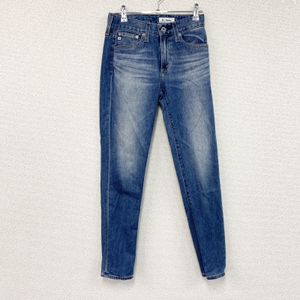 Theory denim jeans/pants, with vertical fading, heavy whiskering, zip fly, indigo, size 23, vintage.