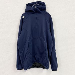 DESCENTE 連帽派克大衣，高領，插肩袖，貼布，單點設計，海軍藍，0 碼，古著