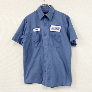 UniWeave UniFirst 短袖工作襯衫，附貼布，藍色，L碼，古著