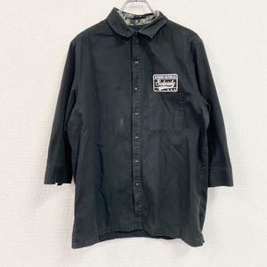 Subciety 3/4 袖襯衫，附貼布，黑色，XXL 碼，古著