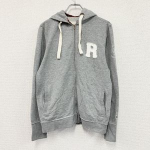 RUSSELL ATHLETIC 全拉鍊連帽衛衣/運動衫，附貼布，灰色，L碼，古著