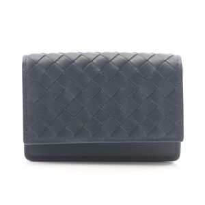 [Used] Bottega BOTTEGA VENETA Business Card Holder, Intrecciato Leather, Navy, Men's, Used B