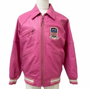 Excellent condition □ AVIREX 783-3950007 LIGHT SIGNATURE VARSITY JACKET Sheepskin Leather Varsity Jacket Pink L Authentic Men's