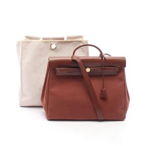 [Used] Hermes HERMES Handbag Herbag MM Braun/Ecru Canvas Leather Herbag MM Braun/Ecru Women's Used B