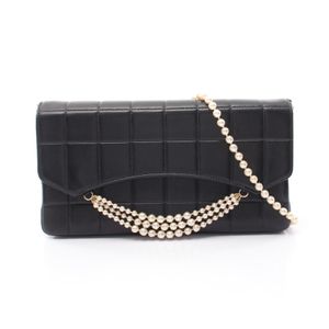 [Used] Chanel CHANEL Shoulder Bag Chocolate Bar Pearl Chain Shoulder Black Lambskin (Sheepskin) Chocolate Bar Pearl Chain Shoulder Women's