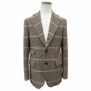 Excellent condition △ Gabriele Pasini 100% wool checked tweed single tailored jacket, Braun, size 48, men's. Authentic.