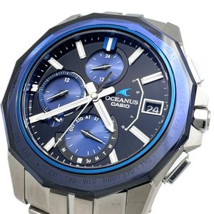 CASIO 오시아너스 만타 데이트 OCW-S6000-1AJf 아날로그 손목시계 티타늄 솔라 전파 블랙 다이얼/실버 밴드 남성용 【중고】