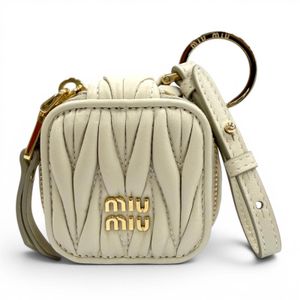 Mint condition ★ MIUMIU 5TL527 Matelassé Charm with Logo Hardware, Leather Bag Charm, Beige with Gold Hardware, Women's, with Box