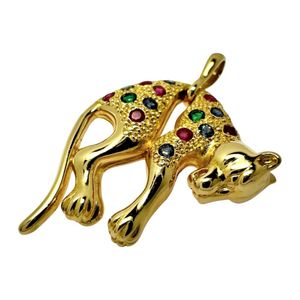 Panther pendant top with ruby ​​(total 0.29ct), sapphire (total 0.23ct), and emerald (total 0.06ct), 18K gold, 7.1g, women's. [Used]