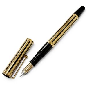 Excellent condition □ WATERMAN Le Man 200 Night & Day fountain pen, 18K gold nib (F), striped pattern, gold and black finish, made in France, men's.