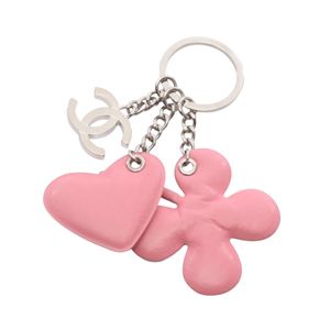 [Used] Chanel CHANEL Charm Coco Mark Heart Clover Pink/Silver Lambskin (Sheepskin) Coco Mark Keychain Women's Used B