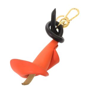 미사용급 LOEWE 칼라 릴리 플라워 모티프 키홀더/키링 레더 오렌지/블랙 1341 [중고]