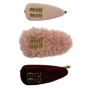 Mint condition☆MIUMIU 5IF188 Logo Hair Clips, Set of 3, Leather Hair Accessories, Pink & Bordeaux, Made in Italy, Women's, with Box