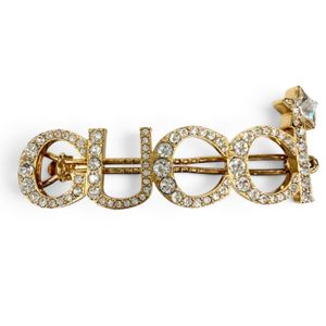 Excellent condition☆GUCCI 729104 Logo design rhinestone hair accessory hair clip Gold Silver Made in Italy Women's Comes with dust bag